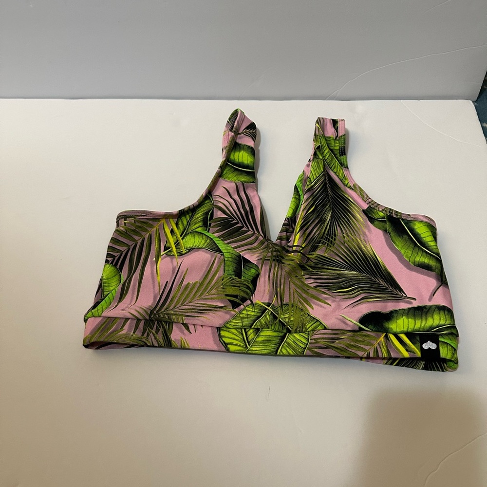 Booty by Brabants | Curvy Palm Springs Top |Pink and Green Leaf Print Sports Bra